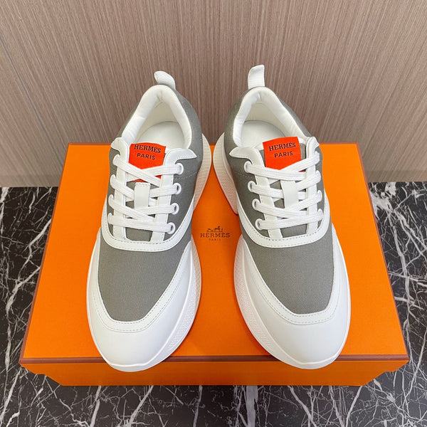 Sneaker HM Giga 50 in tela grigia, pelle di capra bianca e arancione