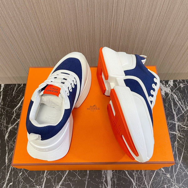 Sneaker HM Giga 50 in tela blu, pelle di capra bianca e arancione