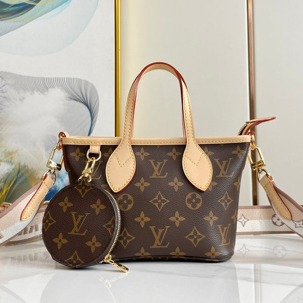 NEVERFULL BB 24 TELA MONOGRAM MARRONE E RIFINITURE IN PELLE, FERRAMENTA ORO