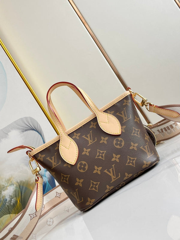 NEVERFULL BB 24 TELA MONOGRAM MARRONE E RIFINITURE IN PELLE, FERRAMENTA ORO