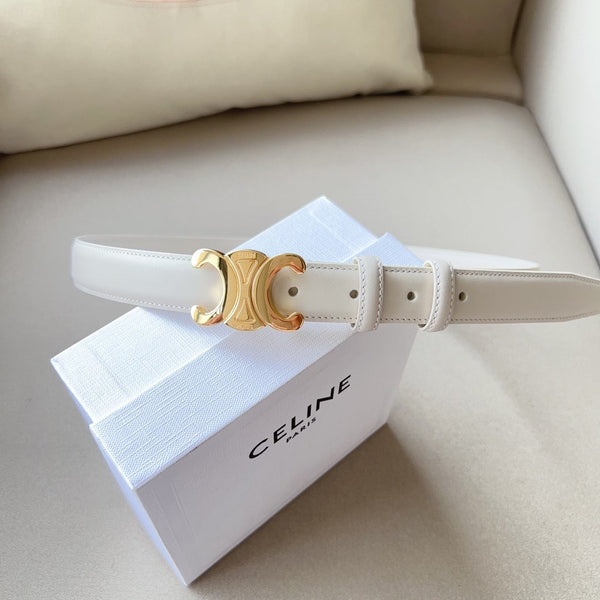 Cintura Triomphe media 25mm in pelle di vitello bianca Ghw