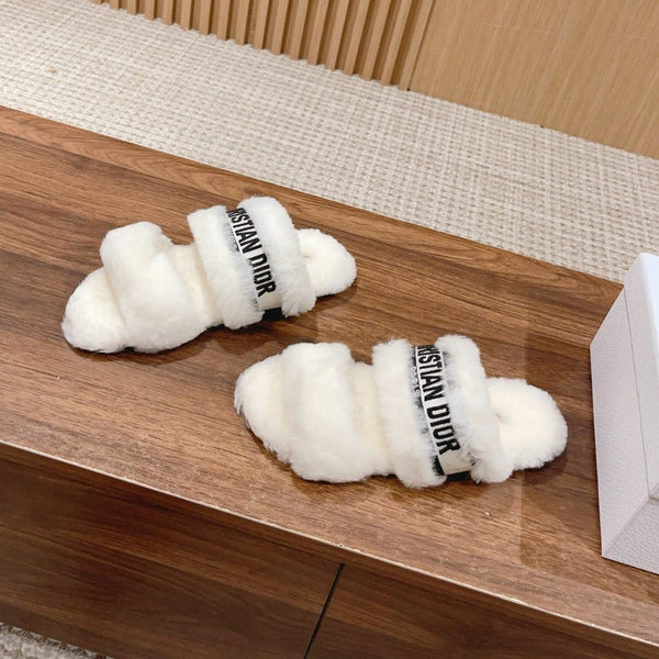 CD Sandal White Black Fleece And Canvas Fabric