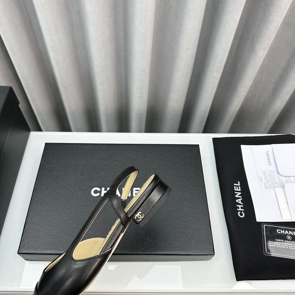 CC Slingback Flat Black Beige Lambskin