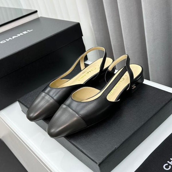 CC Slingback Flat Black Beige Lambskin