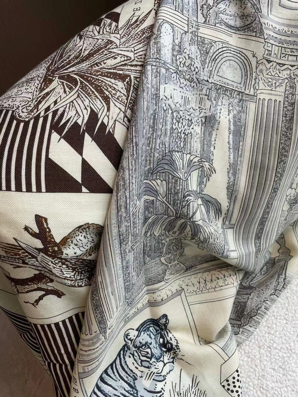 Square Scarf 140 CM In Black Mix White Silk 385353