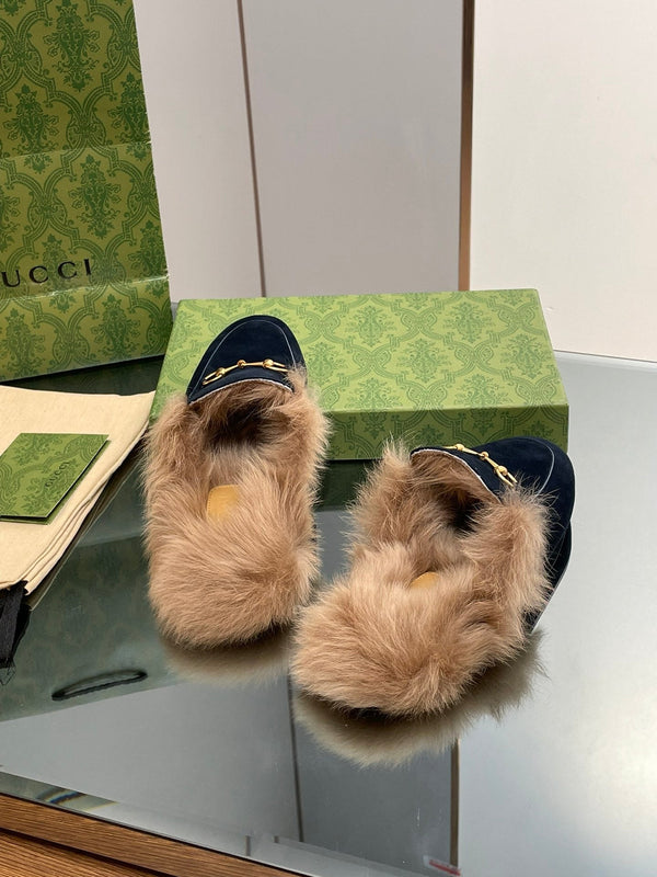 MULE HORSEBIT IN CAMOSCIO BLU NAVY E FODERA IN LANA DI AGNELLO