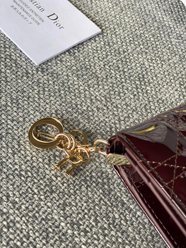 CD Caro 11cm Compact Wallet Shiny Burgundy Calfskin