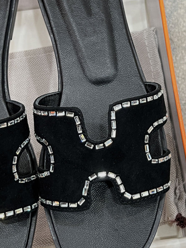 0ran sandal black suede goatskin