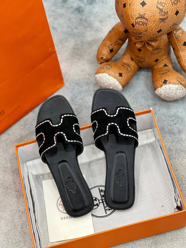 0ran sandal black suede goatskin