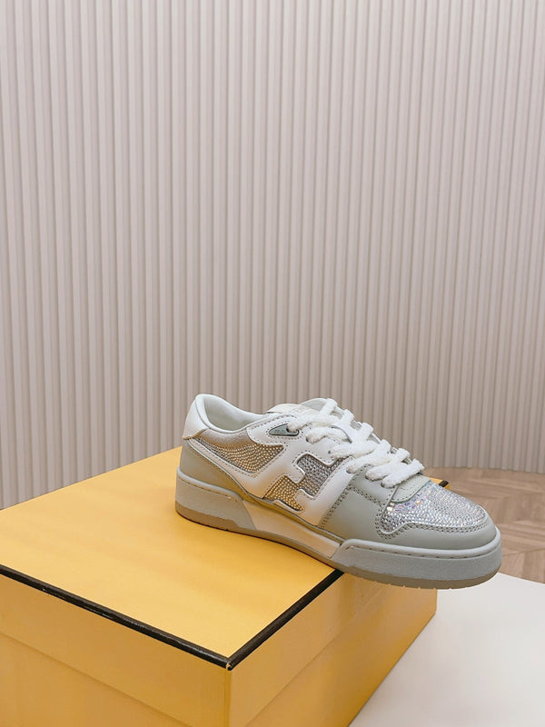 FENDI CASUAL SNEAKER IN GREY CALFSKIN ATTACH RHINSTONES
