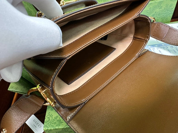 GG 18 HORSEBIT 1955 MINI BAG TELA BEIGE E PELLE DI VITELLO EBANO