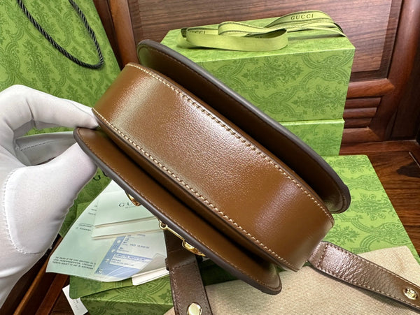 GG 18 HORSEBIT 1955 MINI BAG TELA BEIGE E PELLE DI VITELLO EBANO