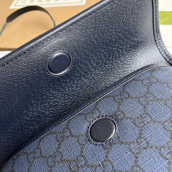 BORSA DA MARSUPIO PICCOLA OPHIDIA 23 IN TELA MONOGRAMMA BLU SCURO E FINITURE IN PELLE DI AGNELLO NERA