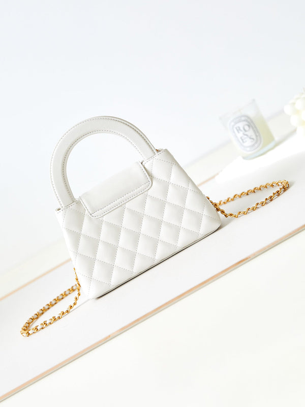 cc 24a nano 19cm kelly shopper bag white lambskin