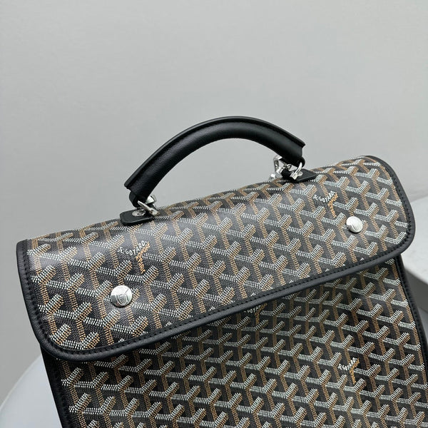 LEGER BACKPACK 37 IN BLACK GOYARDINE CANVAS WITH CALFSKIN TRIM