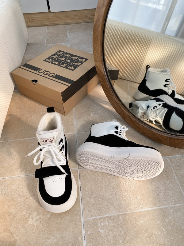 UGG Tasman-inspired Platform Boots Black White Suede 512831