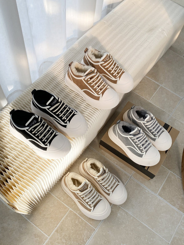 UGG Casual Sports Sneakers Black White Suede Wool Rubber 512825