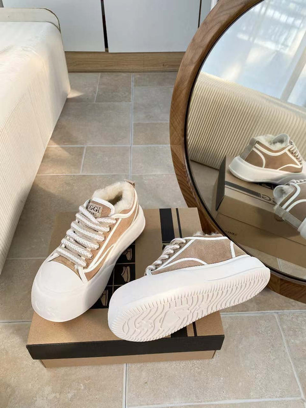 UGG Casual Sports Sneakers Sand White Suede Wool Rubber 512826