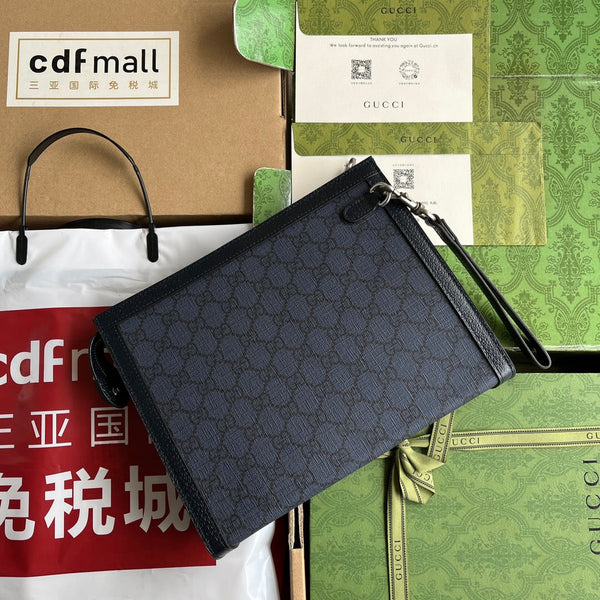 BORSA OPHIDIA 26 IN TELA MONOGRAMMA BLU SCURO E FINITURE IN PELLE DI AGNELLO NERA