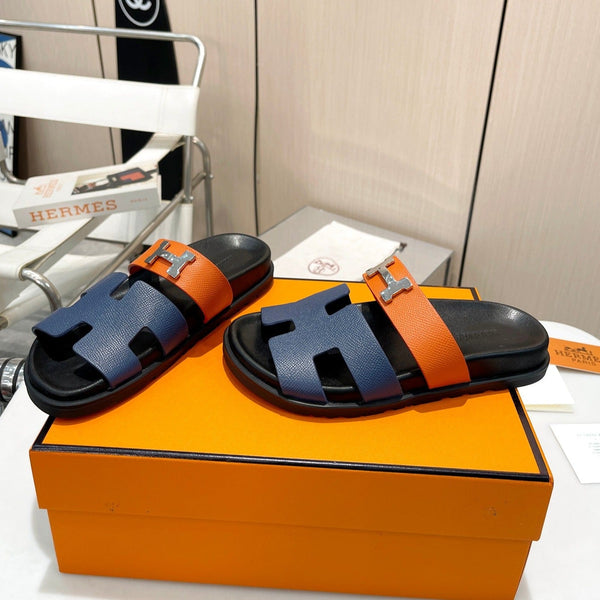 HM CHYPRE SANDAL INDIGO AND TIGER WITH H-BUCKLE CALFSKIN