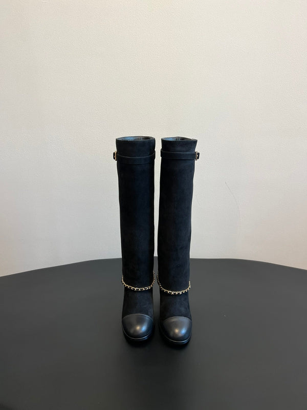 CC Hight Boots Black With Chain Suede And Cowhide 944967