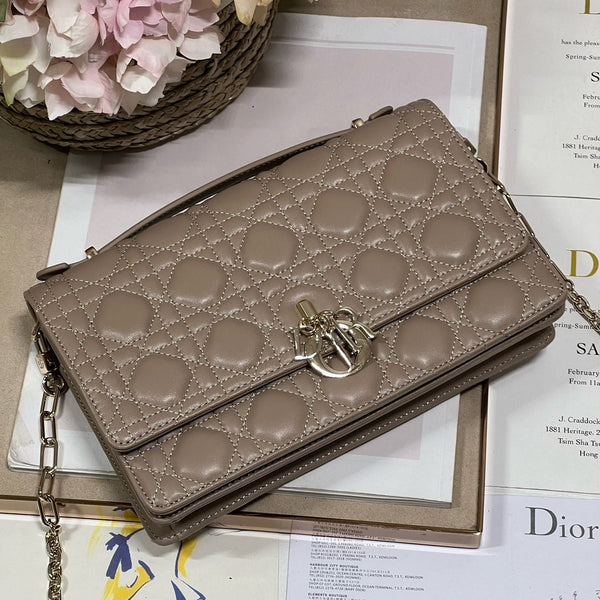 MY CD 24 TOP HANDLE BAG DARK BROWN LAMBSKIN