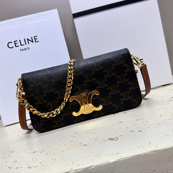 celin multipochette 20 triomphe tela pelle di vitello marrone chiaro