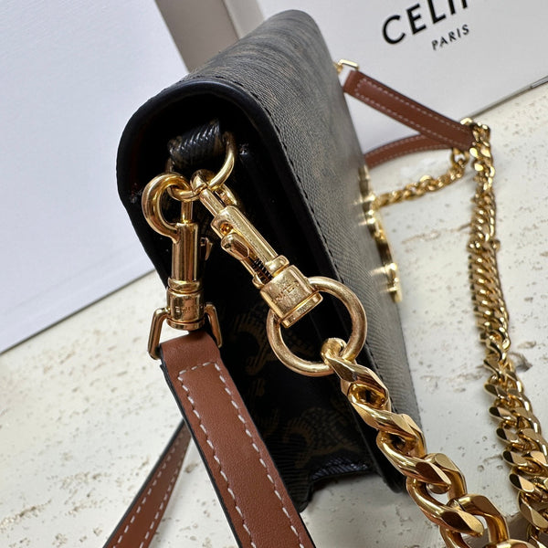 celin multipochette 20 triomphe tela pelle di vitello marrone chiaro