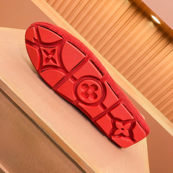 MOCASSINO LV IN DENIM MONOGRAM ROSSO CREMISMO CON FIOCCO