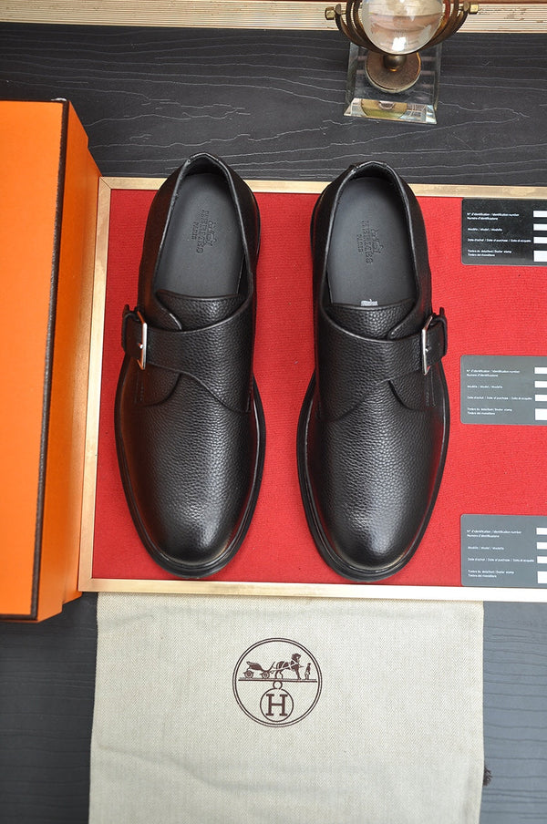 HM MONK STRAP BLACK GRAINED CALFSKIN