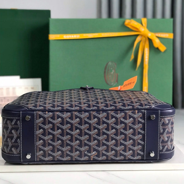 BORSA SAINT JEANNE 35 IN TELA GOYARDINE BLU OXFORD E PELLE DI VITELLO