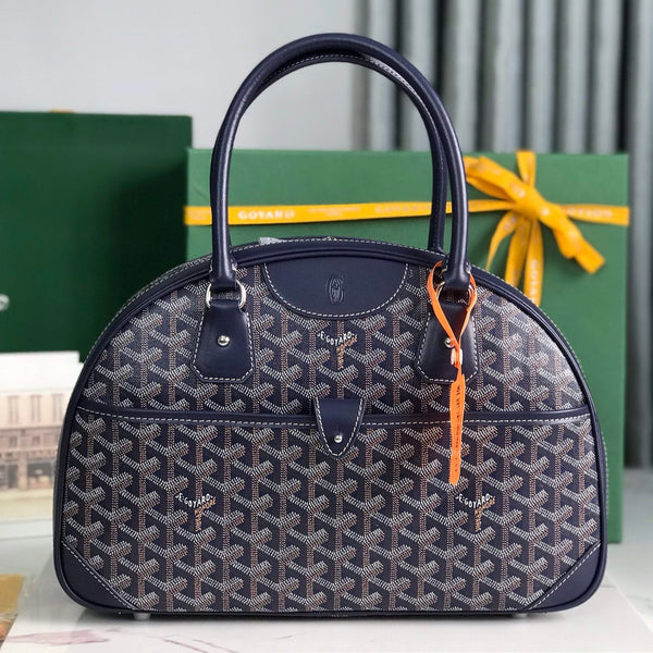 BORSA SAINT JEANNE 35 IN TELA GOYARDINE BLU OXFORD E PELLE DI VITELLO