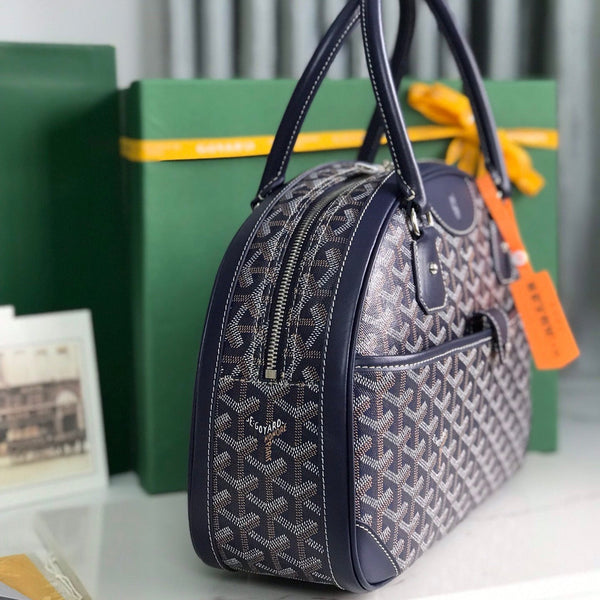 BORSA SAINT JEANNE 35 IN TELA GOYARDINE BLU OXFORD E PELLE DI VITELLO