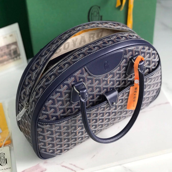 BORSA SAINT JEANNE 35 IN TELA GOYARDINE BLU OXFORD E PELLE DI VITELLO