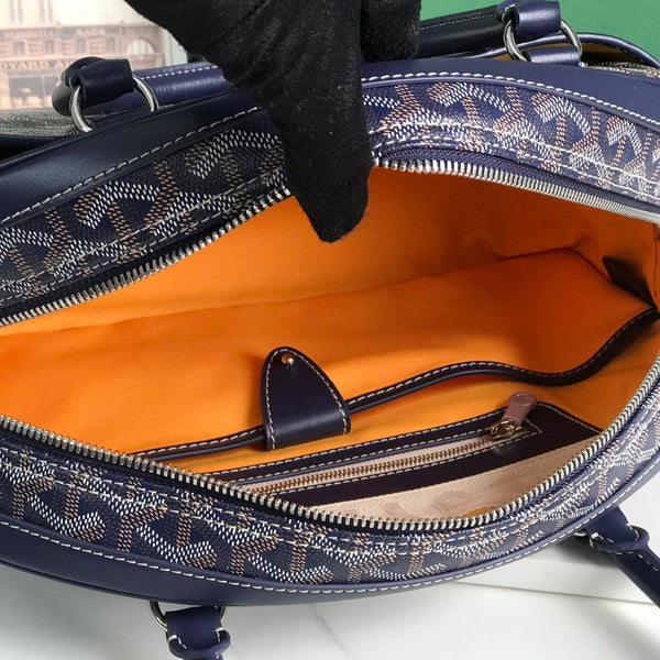 BORSA SAINT JEANNE 35 IN TELA GOYARDINE BLU OXFORD E PELLE DI VITELLO