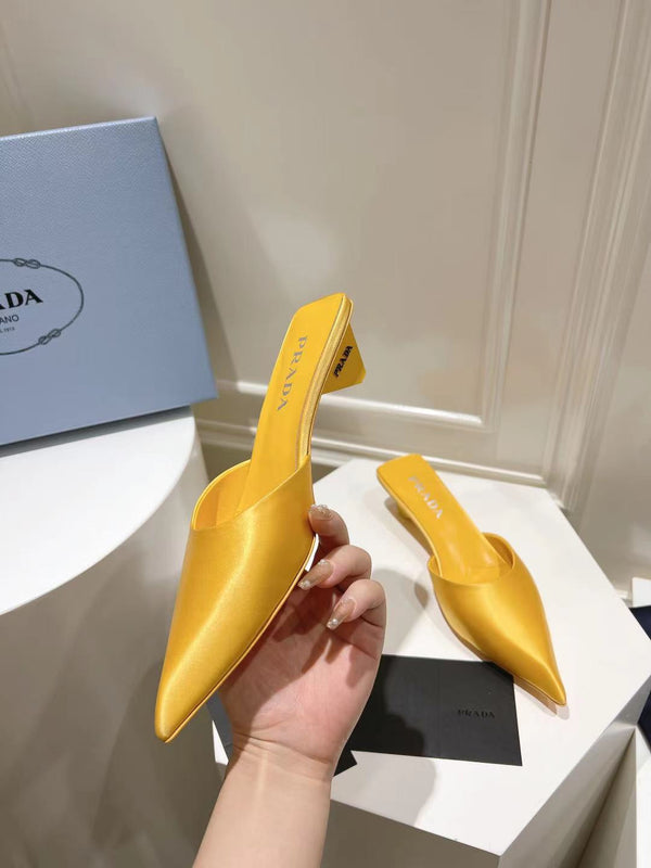 PRA POINTED-TOE MULES YELLOW SATIN