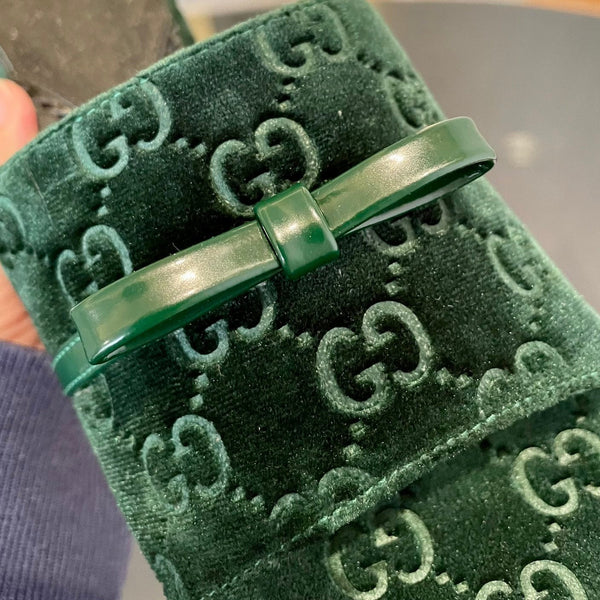 SANDALI CON TACCO ALTO IN VELLUTO GG CON BELLISSIMI DETTAGLI CON LOGO VERDE FORESTA