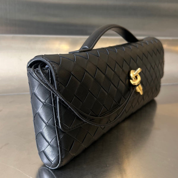 BV Borsa a mano lunga Andiamo con manico 31 cm Pelle di vitello nera Ghw 