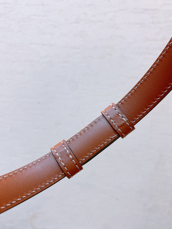 Hook & Loop 20mm TRIOMPHE Logo Square Adjustable Belt Tan Calfskin Ghw