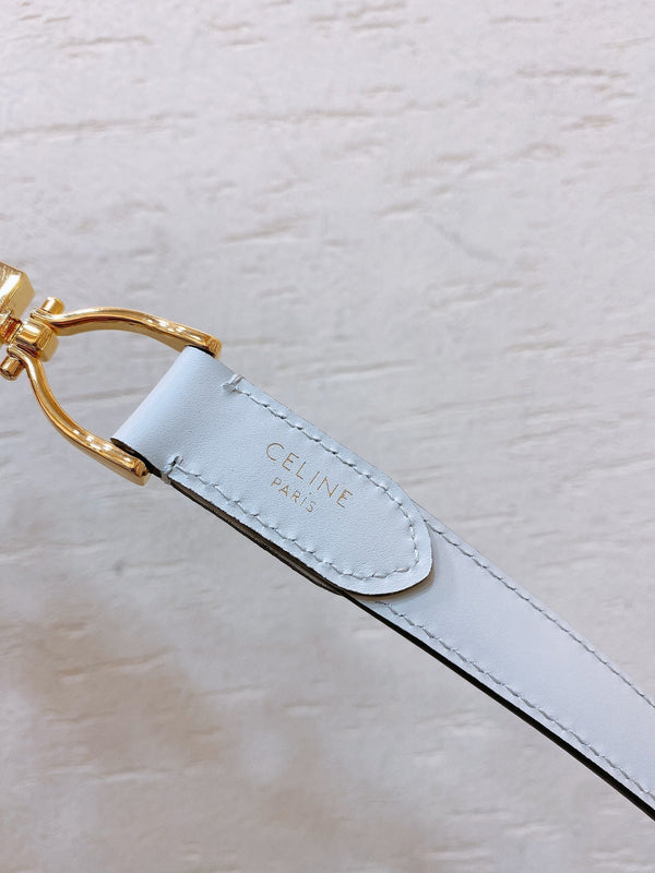 Hook & Loop 20mm TRIOMPHE Logo Square Adjustable Belt White Calfskin Ghw