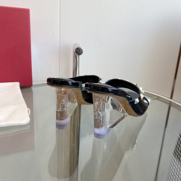 Mules Rockstud in pelle verniciata nera da 80 mm