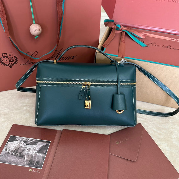 BORSA EXTRA L27 IN PELLE DI VITELLO LISCIA BLU PAVONE CON FERRAMENTA ORO