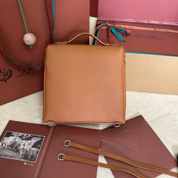 EXTRA POCKET BACKPACK L23.5 IN GINGER ORANGE CALFSKIN WITH SILVER HARDWARE