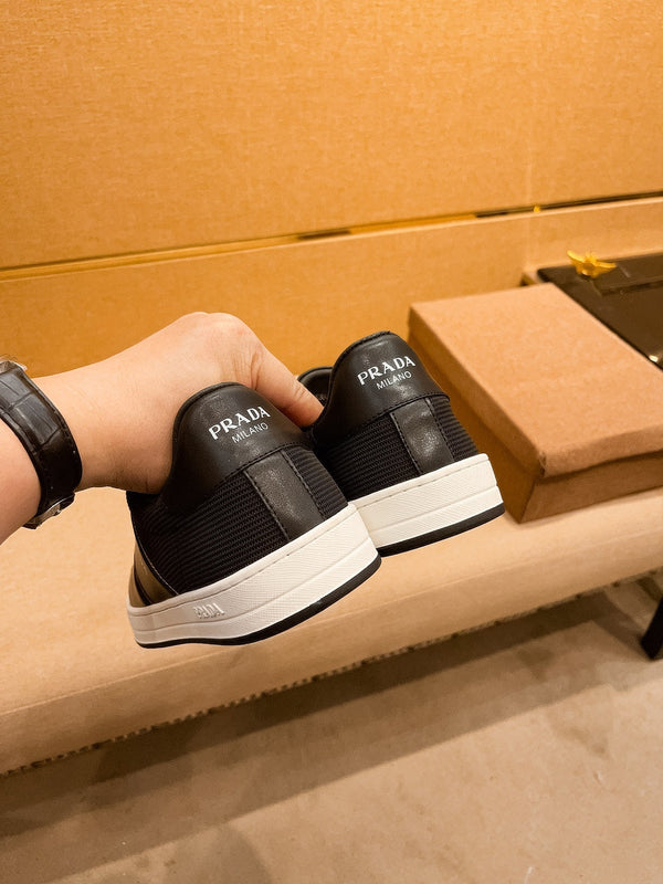 PRA SNEAKER IN BLACK CALFSKIN AND MESH BREATHABLE FABRIC