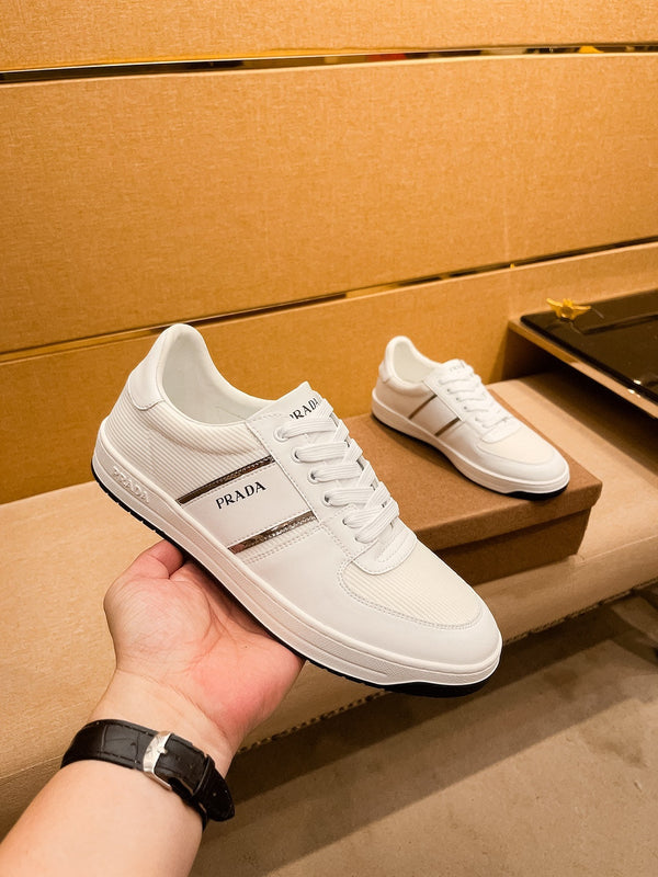 PRA SNEAKER IN WHITE CALFSKIN AND MESH BREATHABLE FABRIC