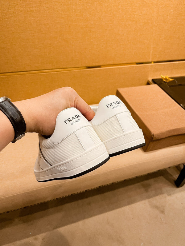 PRA SNEAKER IN WHITE CALFSKIN AND MESH BREATHABLE FABRIC