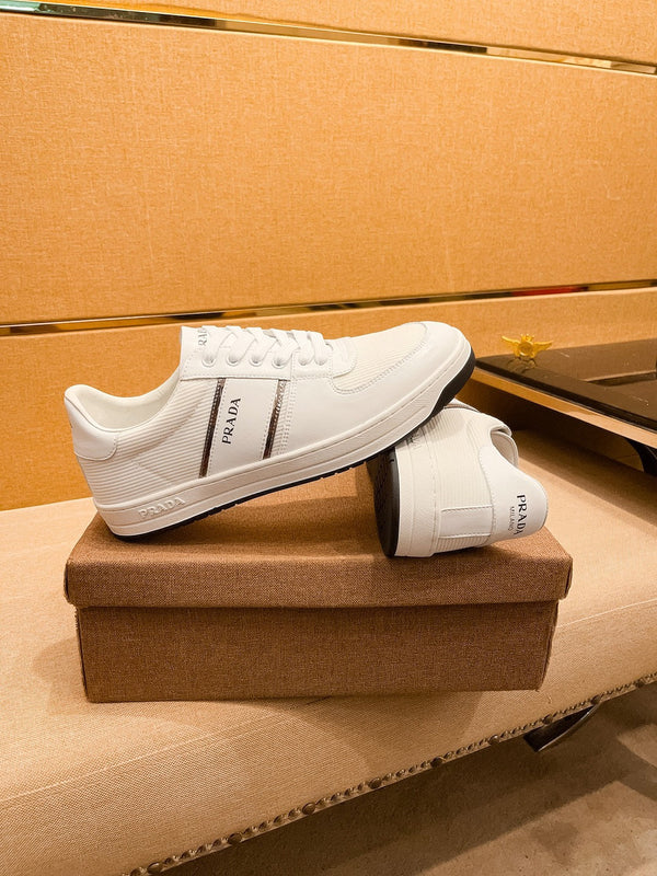 PRA SNEAKER IN WHITE CALFSKIN AND MESH BREATHABLE FABRIC