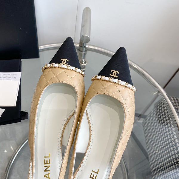 cc slingback pumps 45 beige quilted lambskin black grosgrain pointed toe 582850