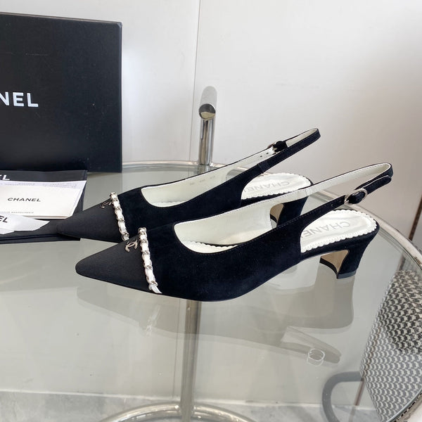 cc slingback pumps 45 black seude black grosgrain point toe 582851