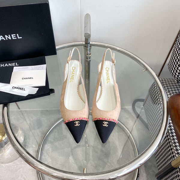 cc slingback pumps 45 beige seude black grosgrain point toe 582852